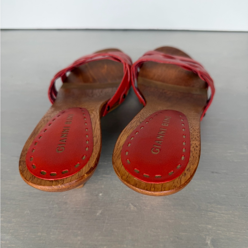 Gianni Bini Orange Slide On Sandals Open Toe Kitty Heel 100% Genuine Leather 7.5 - Picture 5 of 9